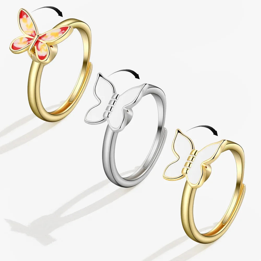 SMJEL Fidget Spinner Ring Anxiety for Women Multiple Crystal Flower Eye Butterfly Animal Ring Rotate Anti Stress Wedding Jewerly Vera Lux