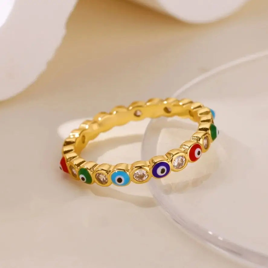 Zircon Evil Eye Rings For Women Gold Color Stainless Steel Evil Eye Finger Ring Lucky Aesthetic Turkish Waterproof Jewelry Gift Vera Lux