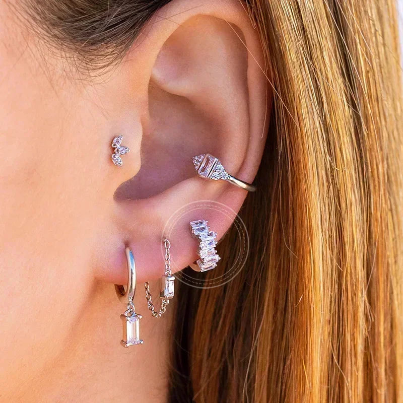 925 Sterling Silver Ear Needle Fashion Hoop Earrings White Crystal Luxury Women's Silver Earrings Wedding Women's Jewelry Gift Vera Lux