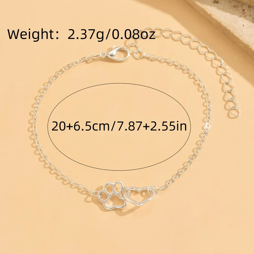925 sterling silver women's ankle bracelet with double-layer cat claw and heart-shaped charms, Bohemian-style vacation jewelry Vera Lux