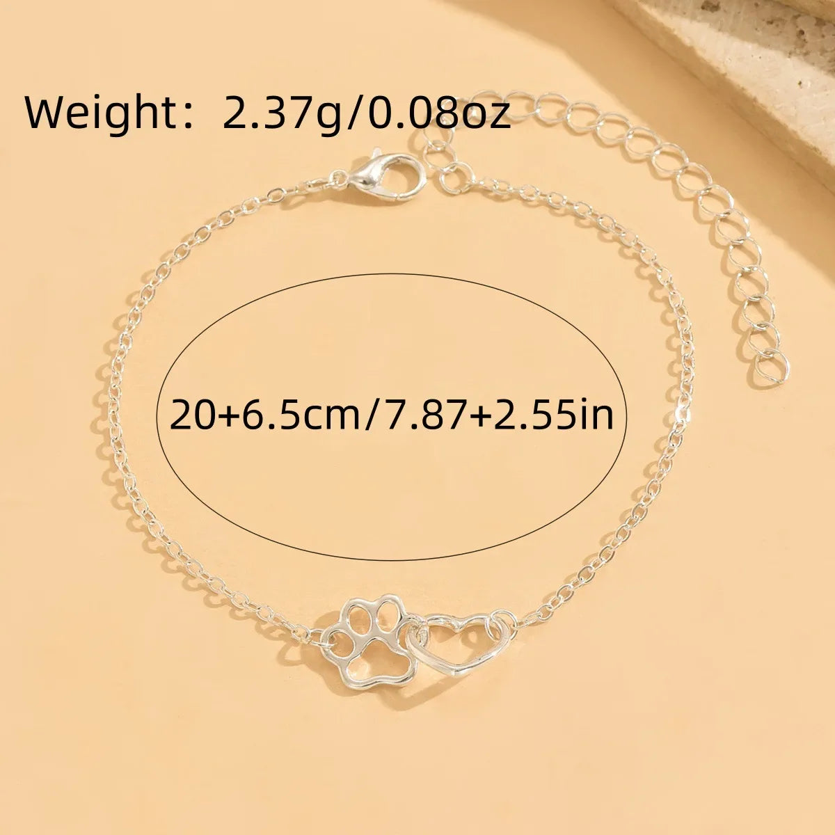 925 sterling silver women's ankle bracelet with double-layer cat claw and heart-shaped charms, Bohemian-style vacation jewelry Vera Lux