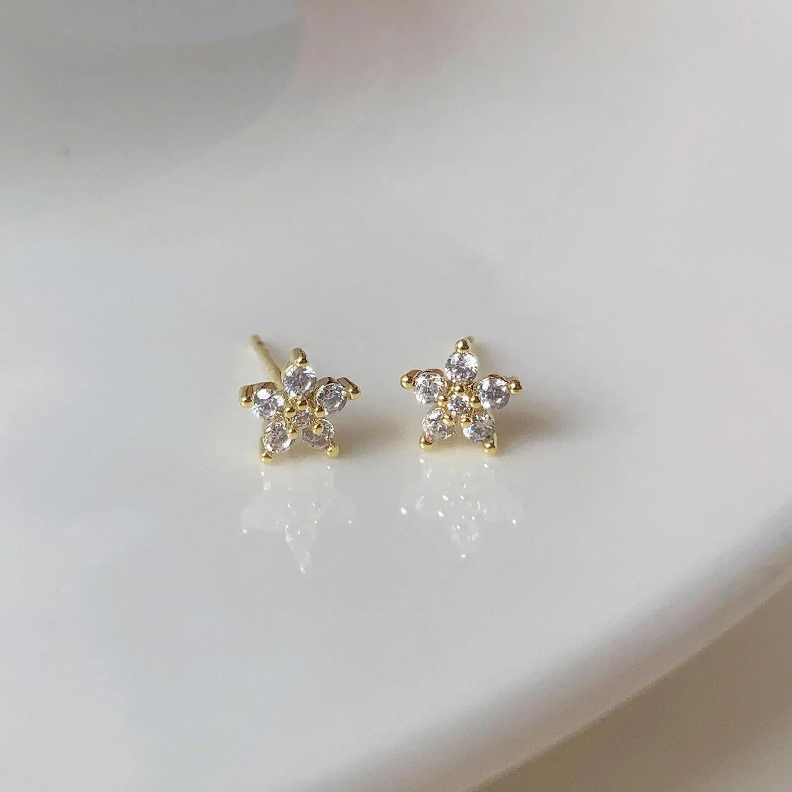 Pentagram Small Flower Zircon Stud Earrings S925 Sterling Silver Elegant Popular Female Accessories Gifts Party All Occasion Vera Lux