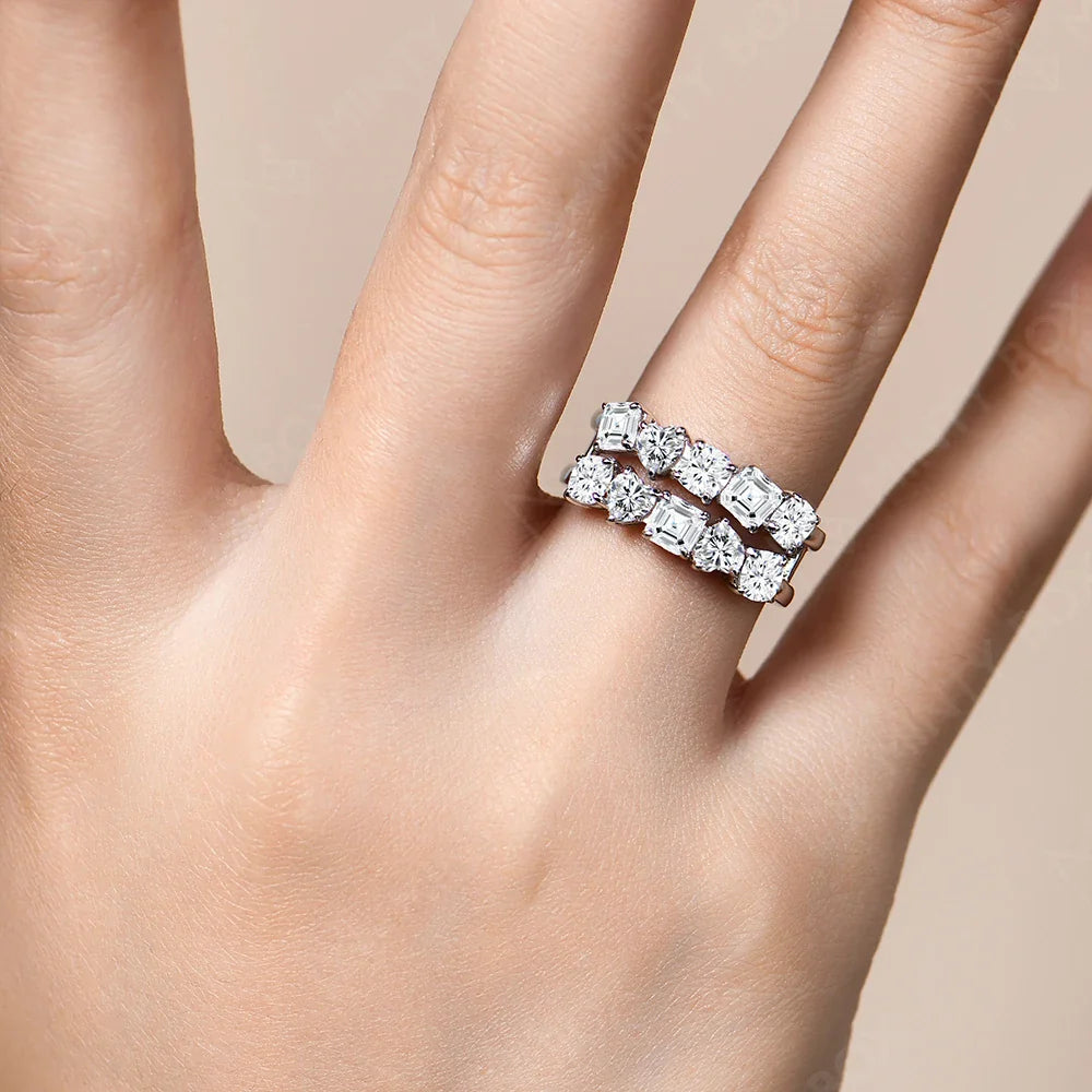 MINTYBOX 3.5ct Moissanite Wedding Band Ring with Lab Diamond S925 Sterling Silver Engagement Rings For Women Fine Jewelry Gift Vera Lux