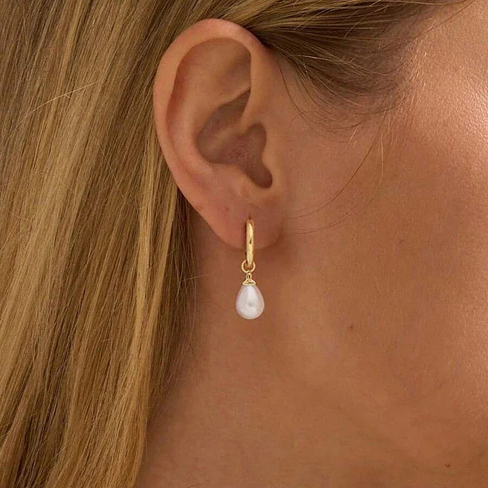 Stainless Steel Teardrop-Shaped Imitation Pearl Pendant Earrings Women's Everyday Commute Elegant Style Ear Jewelry Accessories Vera Lux