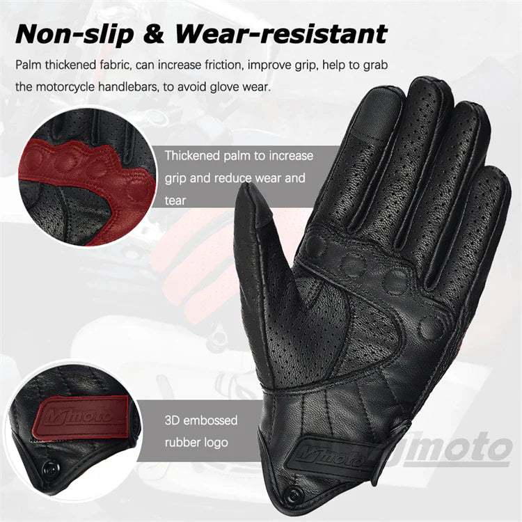 Leather Gloves Retro Biker BikerZoneZ