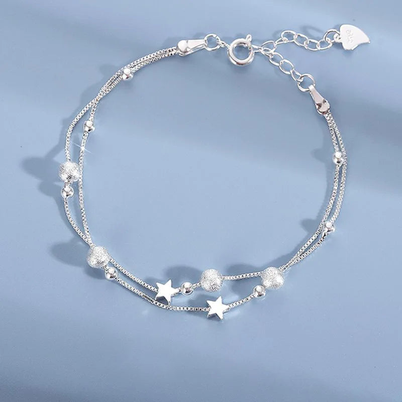 925 Sterling Silver Heart Shaped Necklace Bracelet Set for Women Vintage Korean Blue Crystal Bracelets Jewelry Set Party Jewelry Vera Lux