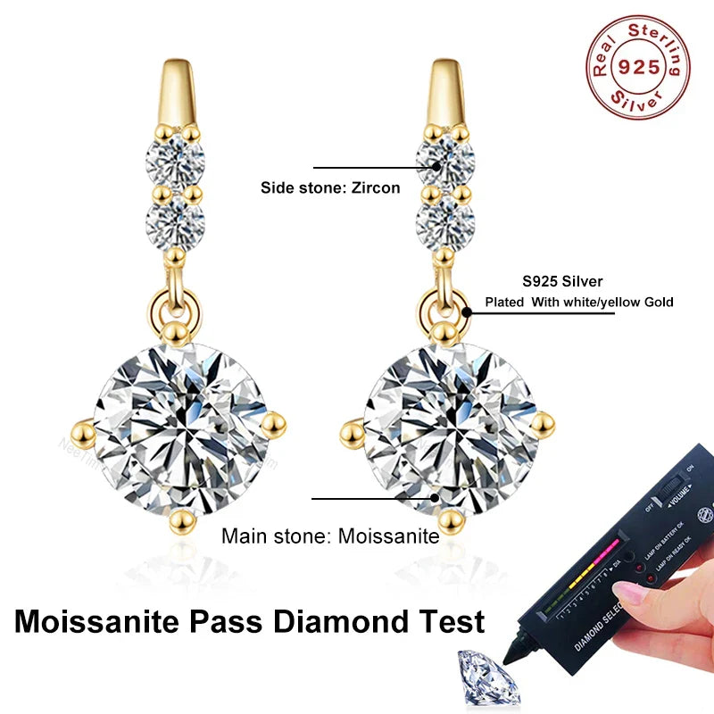 NeeTim 1ct Moissanite Drop Earrings S925 Sterling Silver with Gold Plated Hoop Earrings Wedding Party Jewelry With Certificate Vera Lux