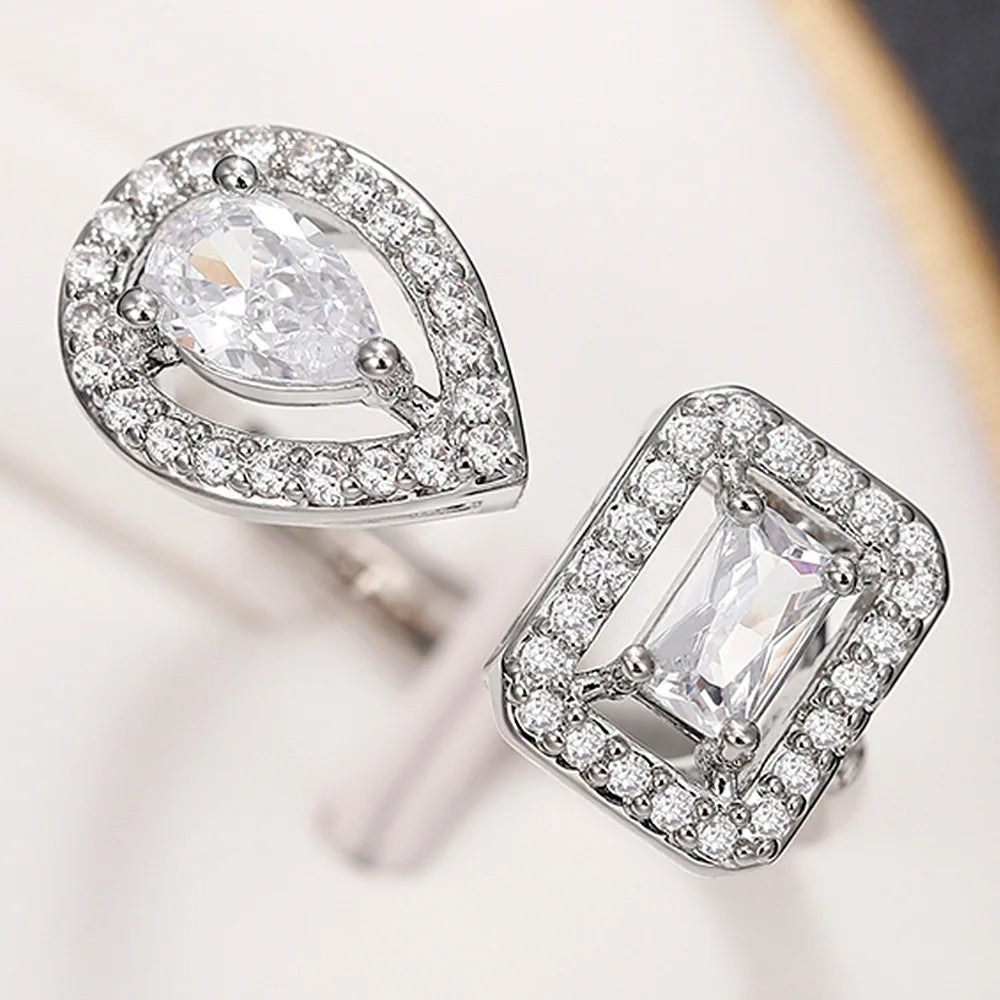 925 Sterling Silver Sparkling Zircon Water Drop Square Geometry Adjustable Rings for Women Gift Party High Quality Fine Jewelry Vera Lux