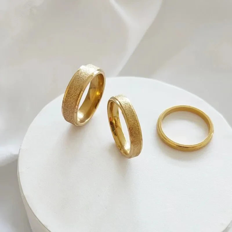 SUNIBI Frosted Stainless Steel Ring for Women Fashion Simple Gold Color Finger Rings Wedding Gifts Girls Jewelry Wholesale Vera Lux
