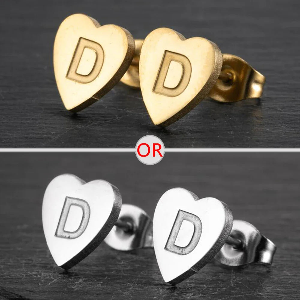 100% Stainless Steel A-Z Initial Earrings for Women Girls Personalize Letter Name Heart Stud Earring Family Jewelry Best Gifts Vera Lux