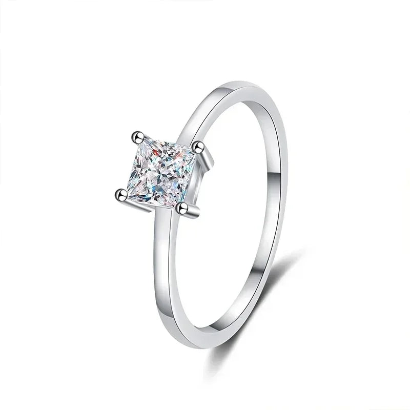 NeeTim 0.6 Carat Princess Moissanite Engagement Ring Women Proposal Bridal Rings Sterling Silver Wedding Band with Certificate Vera Lux
