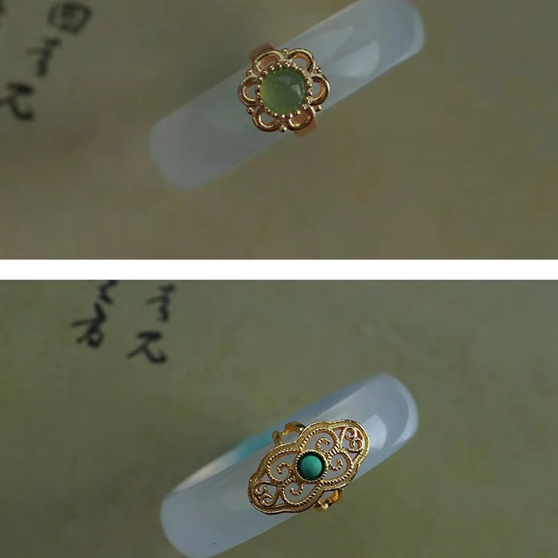 VENTFILLE S925 Sterling Silver Chalcedony Hotan Jade Ring for Woman Vintage Turquoise Jewelry Accessories Girls  Dropshipping Vera Lux