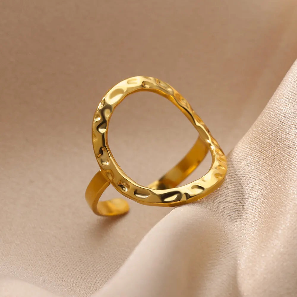 Irregular Hollow Opening Rings For Women Stainless Steel Gold Color Geometric Ring Party Christmas Jewelry Gift Free Shipping Vera Lux