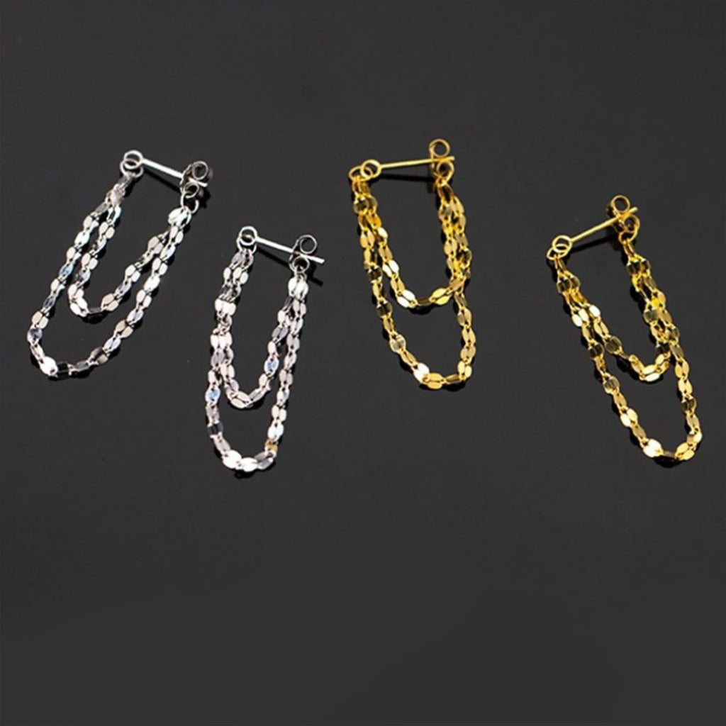 925 Silver designed earrings with double layered tassel chains at the front and back, exquisite earrings and dynamic earrings Vera Lux