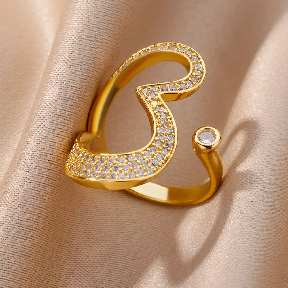 Stainless Steel Heart Rings For Women Gold Color CZ Crystal Zircon Open Finger Ring Wedding Aesthetic Jewerly Gift anillos Vera Lux