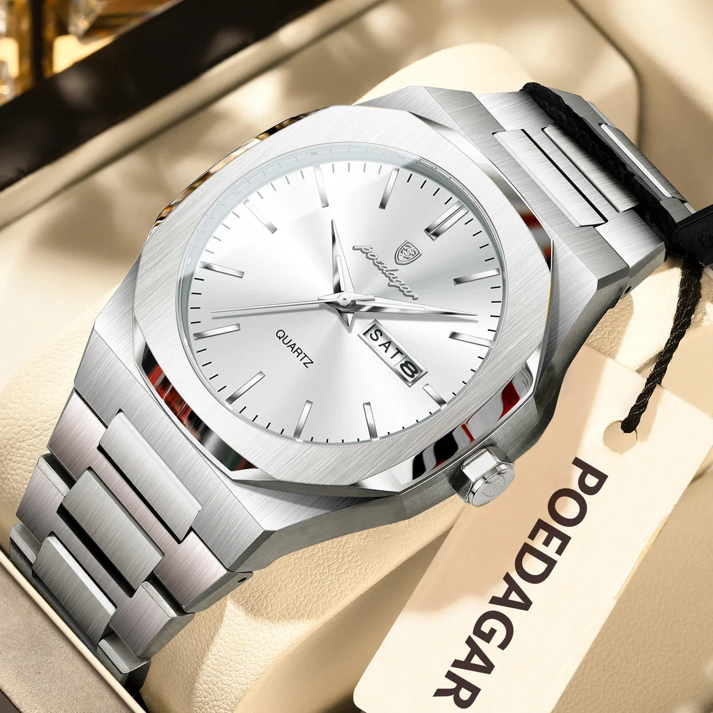 POEDAGAR Fashion Brand Male Watch Waterproof Luminous Stainless Steel Watches For Men Date Week Casual Quartz Men's Clock Reloj Vera Lux