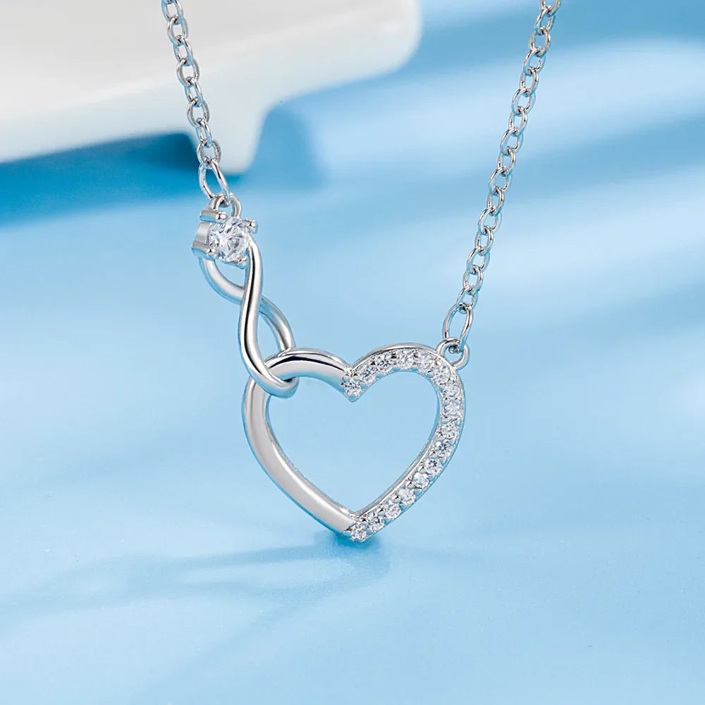 925 Sterling Silver Zircon Heart Interlocking Retro Necklaces For Women Neck Chain Luxury Quality Jewelry Accessories Vera Lux