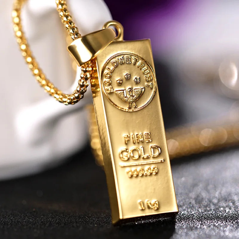 1pcs Rectangular Gold Bar Necklace Pendant Trendy And Exquisite Men's Necklace Daily Party Wear Matching Accessories Vera Lux
