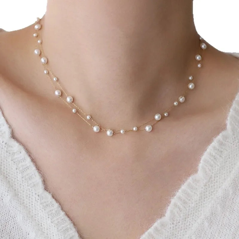 Stainless Steel Temperament Pearl Chain Choker Necklace for Women Waterproof Collar Jewelry Bijoux Gift Vera Lux