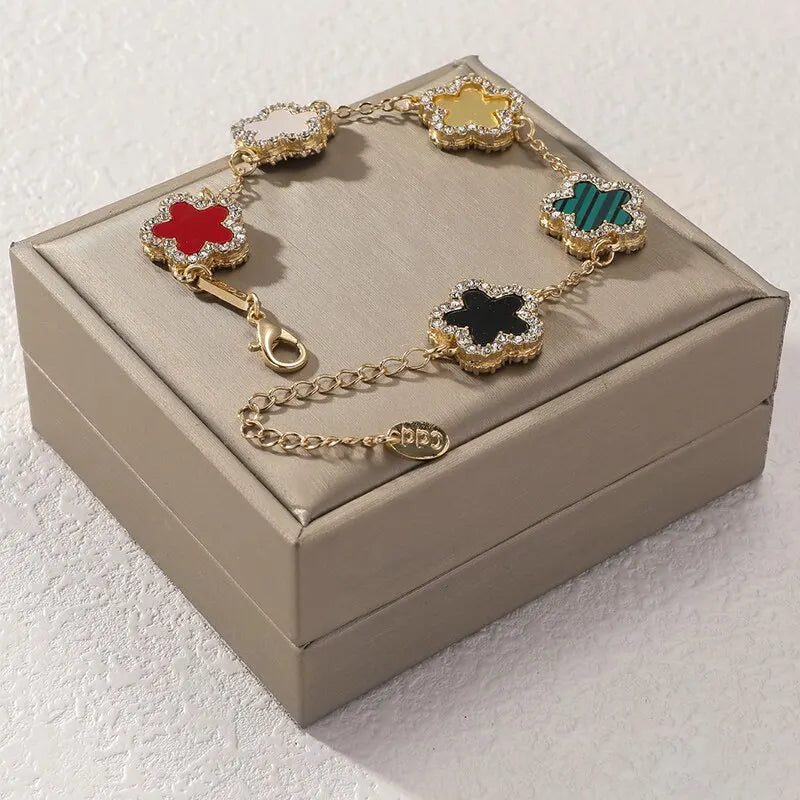 Flower Shape Bracelet Multi Colored With Shiny Cubic Zircon Adjustable Chain Sweet Style Personality Simple Design Jewelry Vera Lux