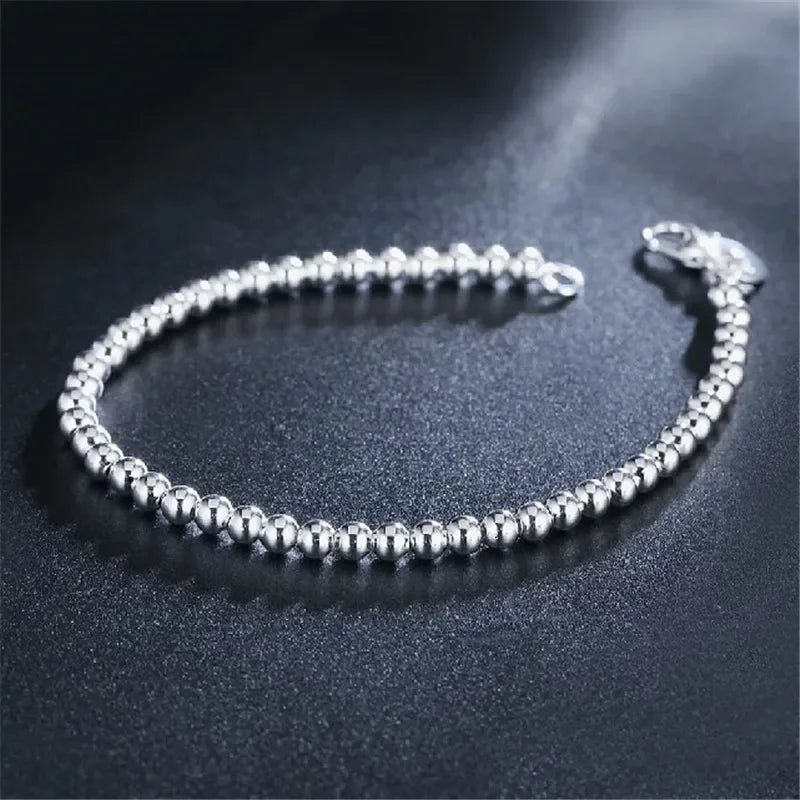 925 Sterling Silver Charm Bracelet for Women 4mm Beads Chain Popular Brands Jewelry Wedding Party Christmas Gifts Vera Lux