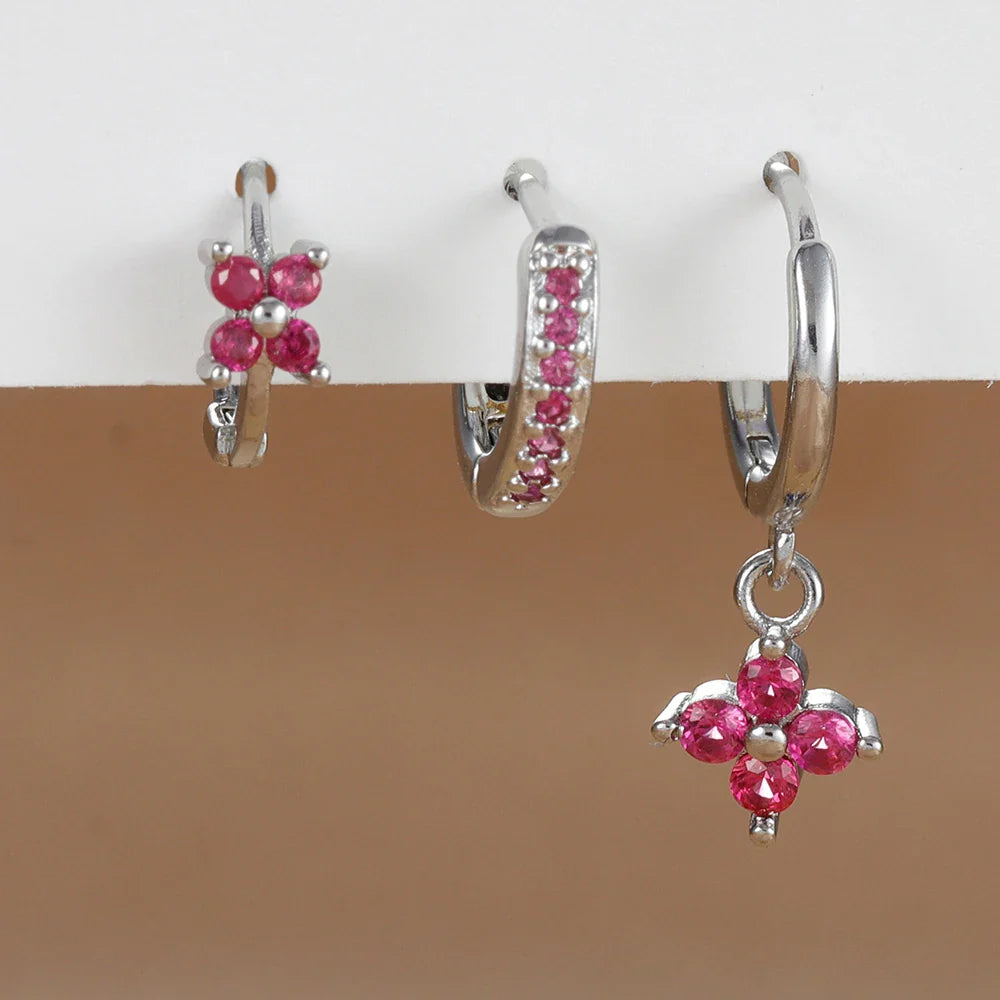 3PCS Trendy Stainless Steel Flower Drop Earring Set For Women Crystal Zirconia Dangle Earring Hypoallerg Piercing Jewelry aretes Vera Lux