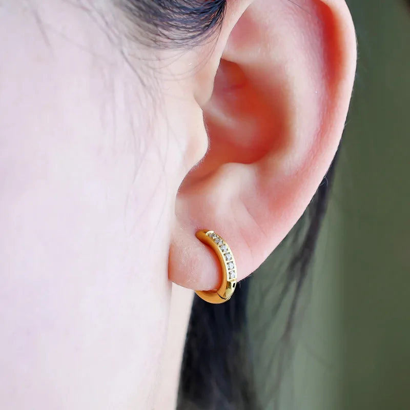 Stainless Steel Pave CZ Huggie Hoop Earrings for Women Men Vera Lux
