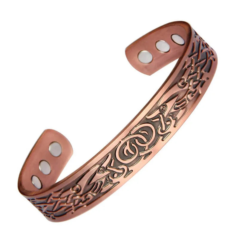 1pcs Antique Copper Bracelet European And American Copper Vintage Simple Double Ring Pattern Magnet Energy Ring Bracelet Set Vera Lux