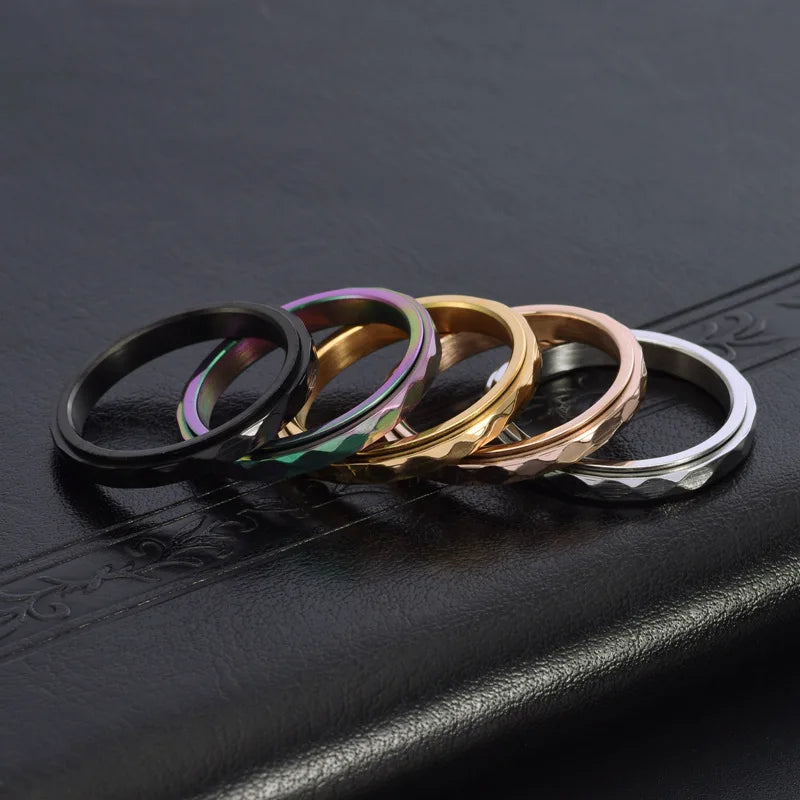 3mm Thin Stainless Steel Faceted Spinner Ring Wedding Band for Women Girl Size 5-12 Vera Lux
