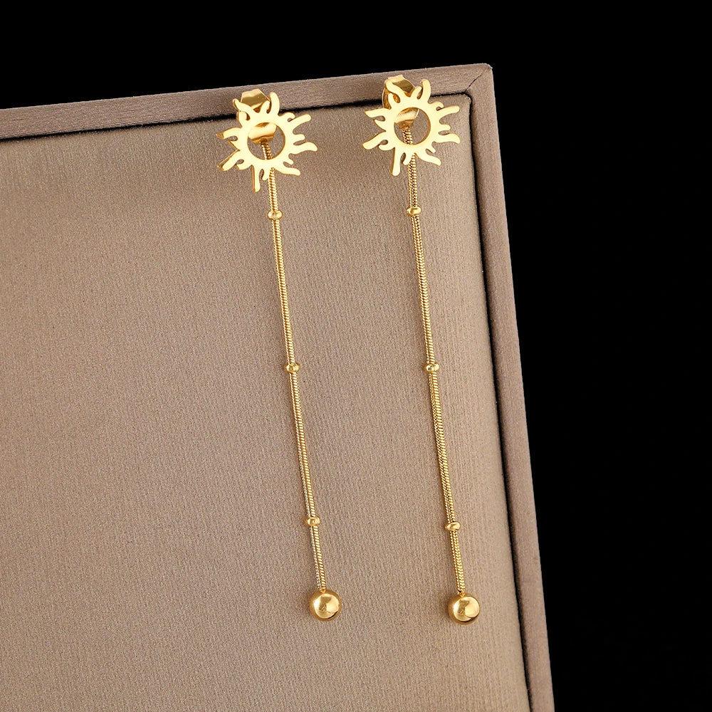 Stainless Steel Earrings Classic Sun Totem Long Snake Beads Chain Stud Earrings For Women Jewelry Fashion Popular Friend Gifts Vera Lux