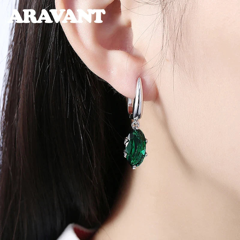 Aravant 925 Silver Oval Green Zircon Drop Earring For Women Fashion Wedding Jewelry Vera Lux