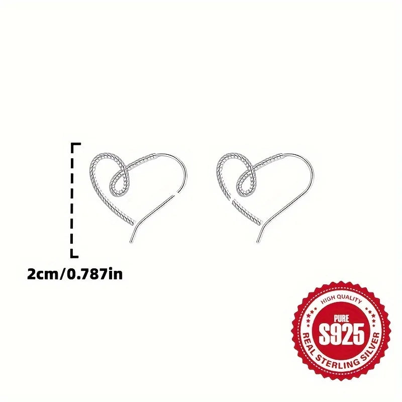 Pair of Twisted Heart Wire Ear Hooks Low Allergy 1.41g S925 Silver Suitable for Daily Wear Valentine's And Mother's Day Gifts Vera Lux