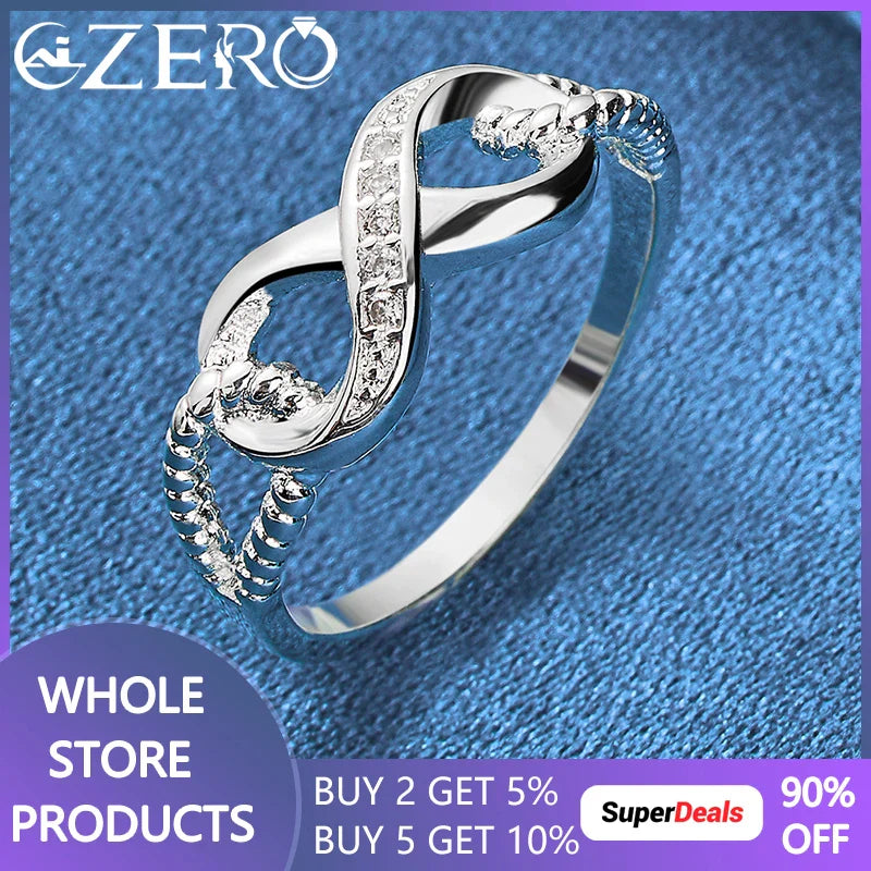 ALIZERO 925 Sterling Silver Zircon 8-Shape Ring for Women Wedding Rings Engagement Band Eternal Manifesto Jewelry Couple Gift Vera Lux