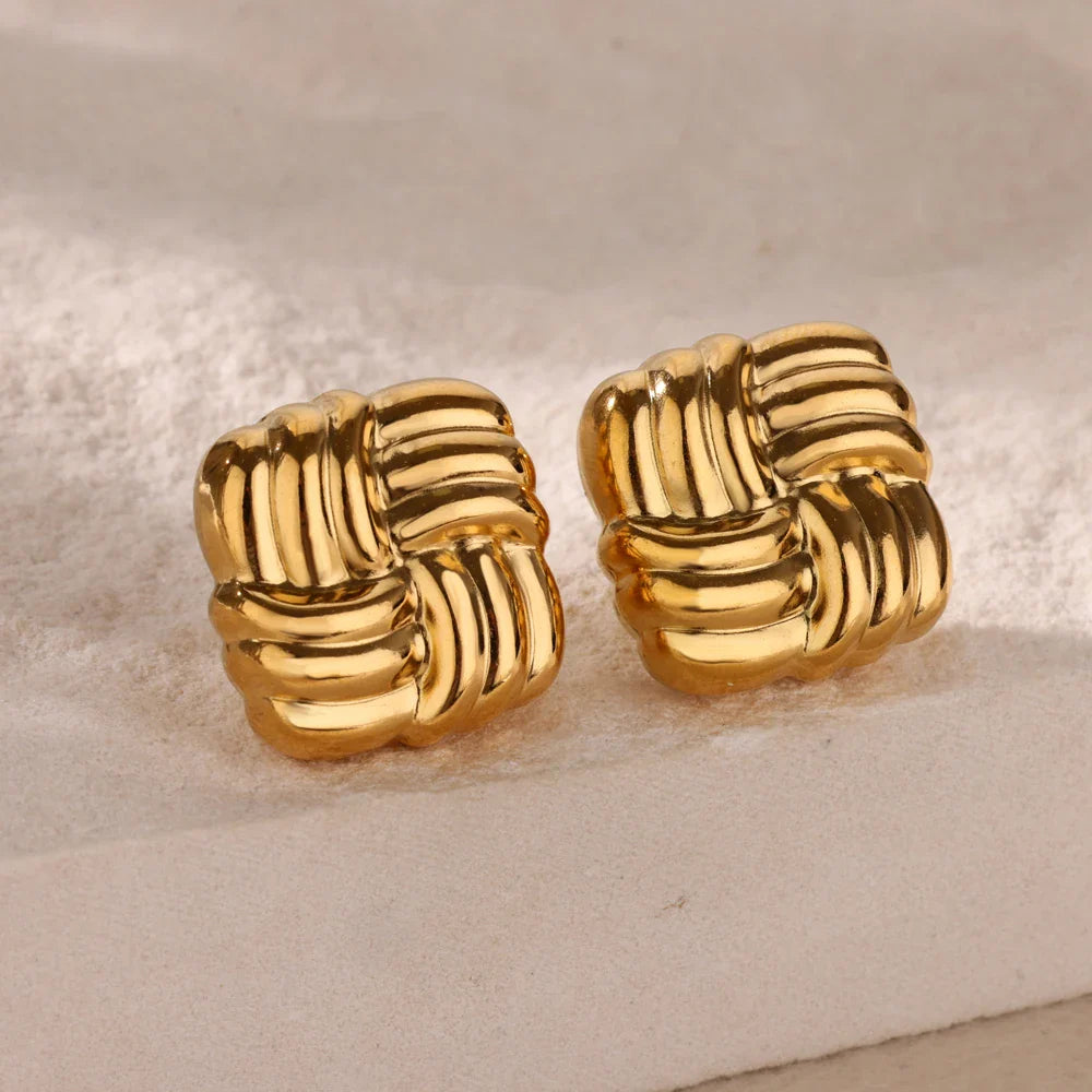 Temperament Square Texture Earring For Women Stainless Steel Gold Color Personality Trend Stud Earring Fashion Jewelry Exquisite Vera Lux