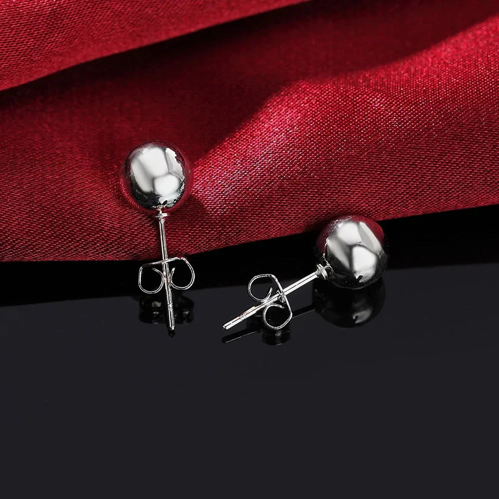 925 Sterling Silver classic 8mm 10MM beads studs Earrings for Women Fashion Christmas gifts Street all-match party Jewelry Vera Lux