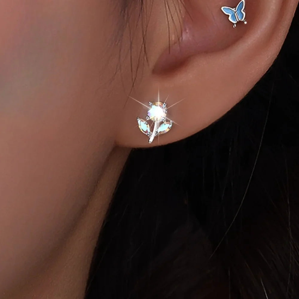 Fruit Bubble Colorful Zircon Flower Earrings Women's Fashion Personality Trendy Luxury Forest Earrings Versatile Ins Vera Lux