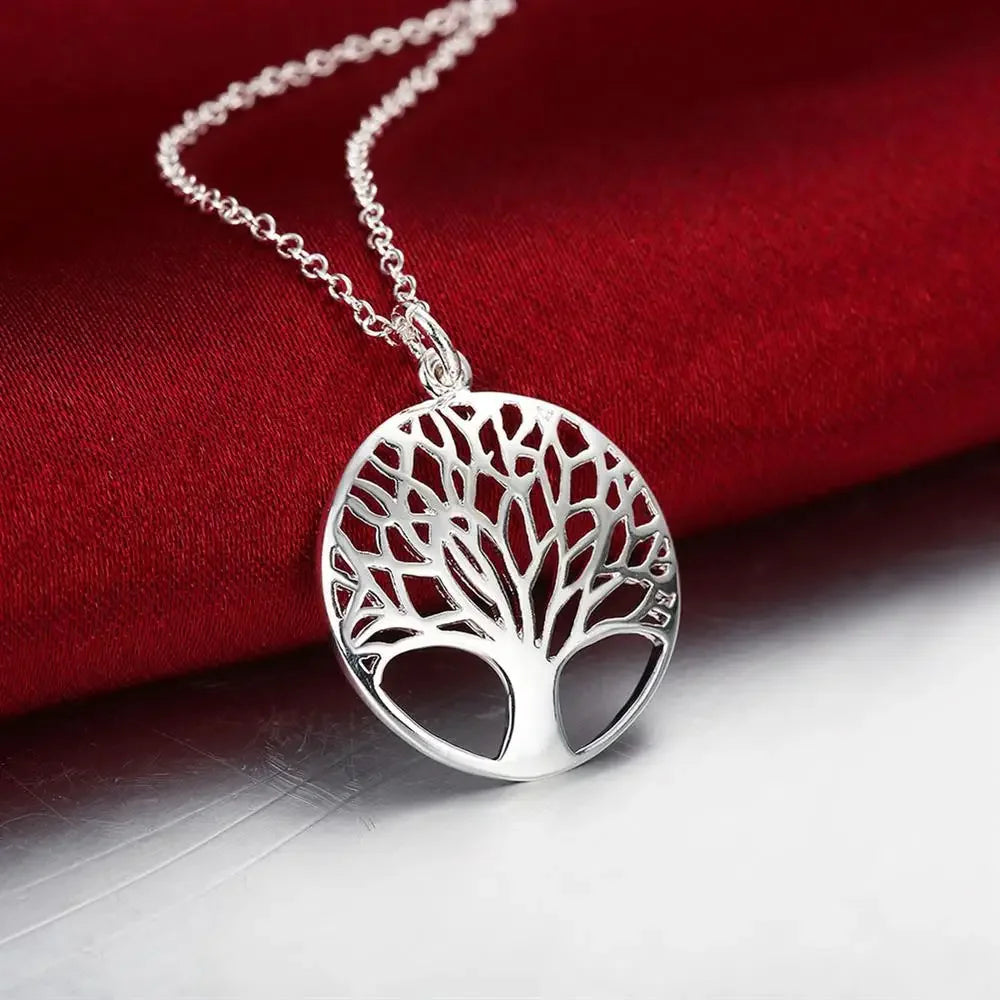 925 Sterling Silver Fine Retro Round Tree Pendant Necklace Earrings Sets For Woman Fashion Party Wedding Jewelry Set Gifts Vera Lux