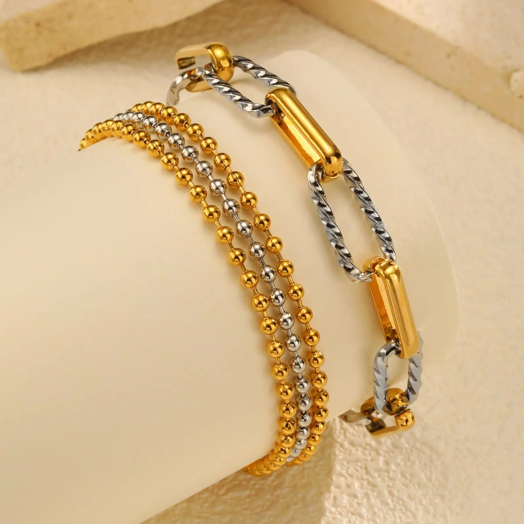 Two Tone Twist Link Paperclip Bracelet for Women, Chunky Stainless Steel Bracelet Adjustable Link, 18k Gold Plated Jewelry Vera Lux