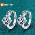 NeeTim Full Moissanite Hoop Earrings 925 Sterling Silver with 18K Gold Plated Wedding Luxury Jewelry Gift Passed Diamond Tester Vera Lux