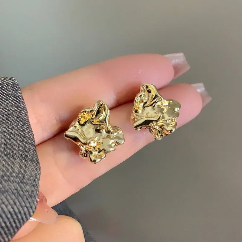 Charm Irregularity Fold and Wrinkle Metal Block Stud Earrings for Women Personality Fashion Korea Earring Jewelry Accessories Vera Lux