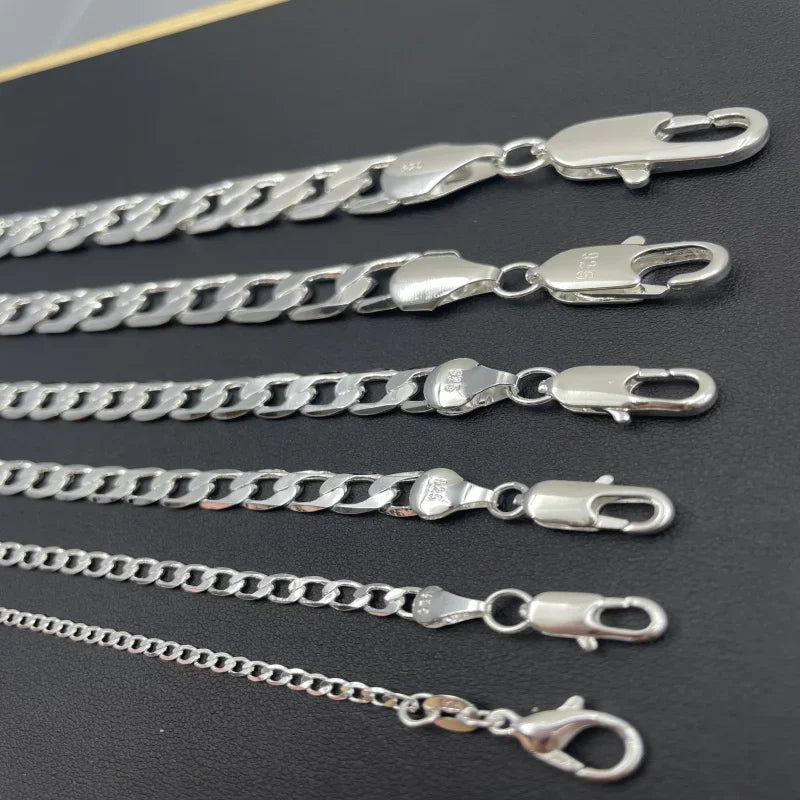 Wholesale 925 Sterling Silver Necklace Width 2-12MM Long 40-75cm Lobster Clasp Chain Men Women Fashion Punk Necklaces Jewelry Vera Lux