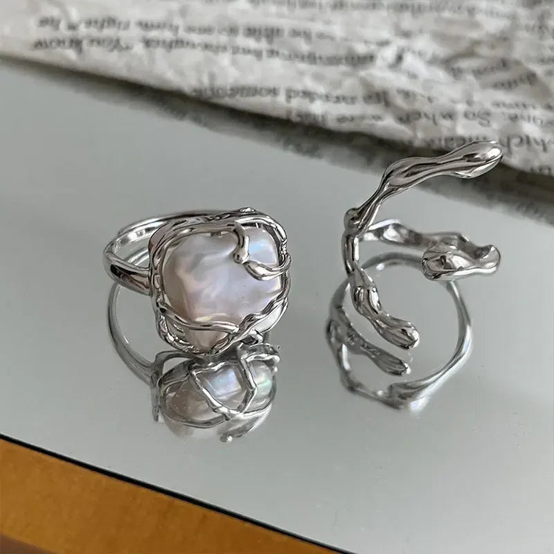 New Irregular Opening Pearl Ring Two-piece Set For Women Fashionable Personalized Daily Accessory Party Jewelry Birthday Gifts Vera Lux