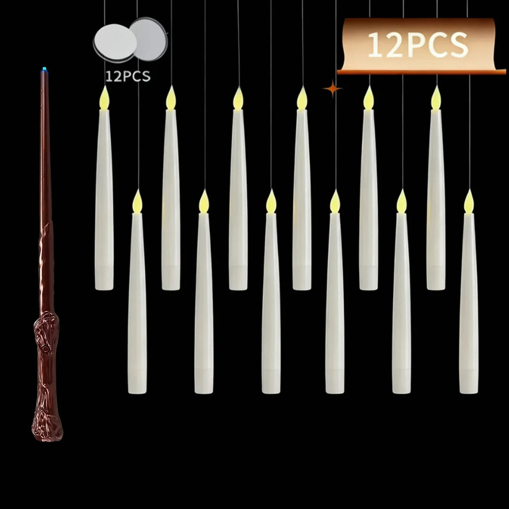 12/10 PCS LED Floating Candles with Magic Wand Flameless Flying Candle Flickering Burning Candles for Wedding Holiday Decoration Vera Lux