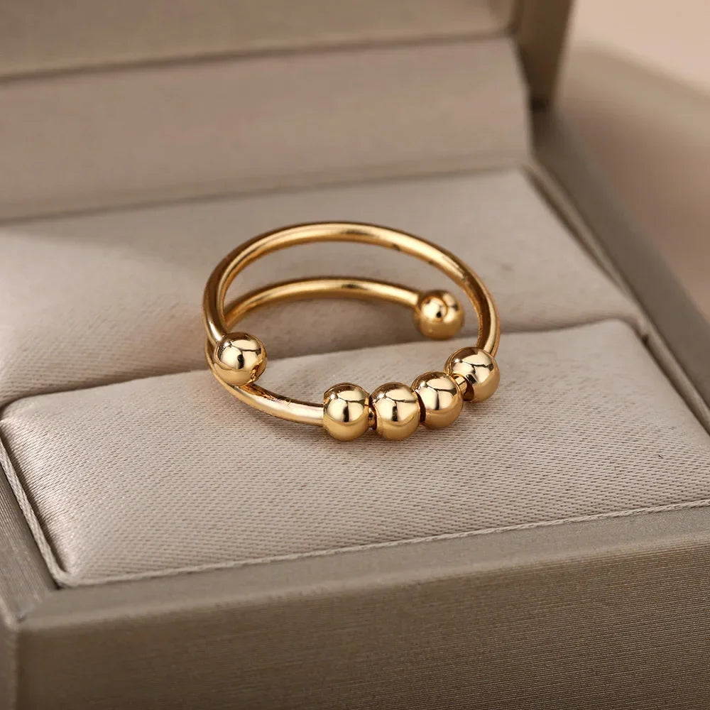 Punk Chunky Ball Rings For Women Men Gold Color Stainless Steel Anxiety Beads Ring Trendy Jewelry Finger Accessories Gift BFF Vera Lux