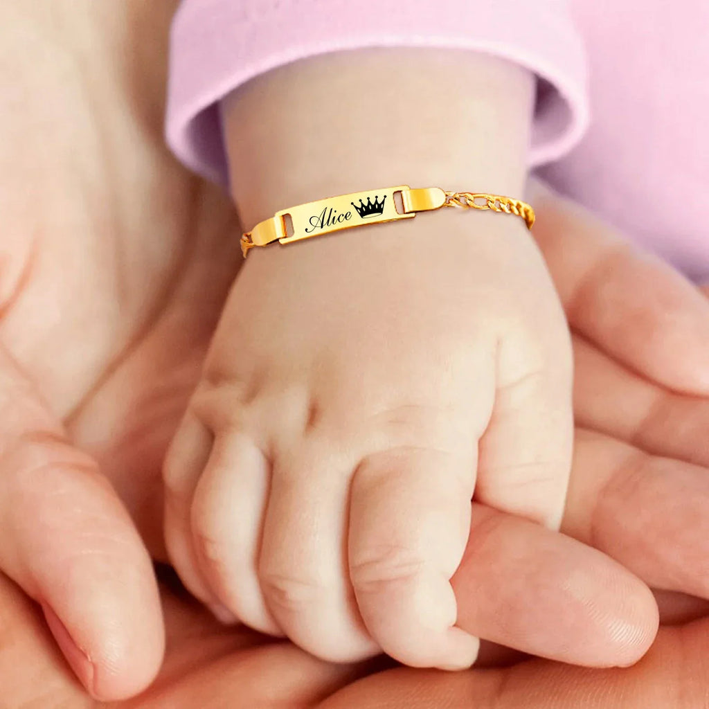 Personalize Baby Name Bracelets Non Allergy Stainless Steel Infant Baptism Bangle Jewelry Custom Boy Girl Family Love Gifts Vera Lux