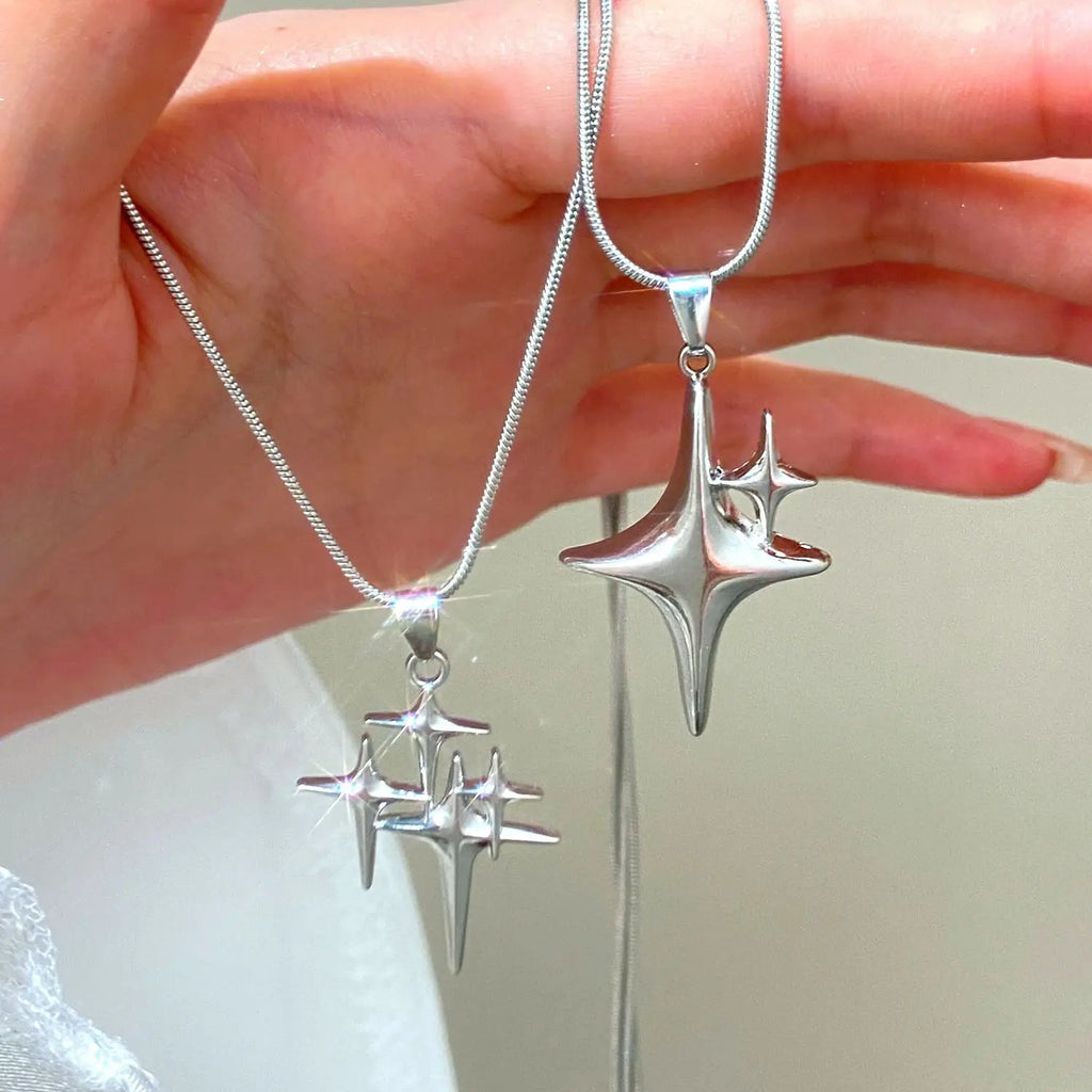 Y2K Simple Choker Necklace Four Pointed Star Necklaces Adjustable Crucifix Pendant Necklace Asterism-Necklace Jewelry Vera Lux