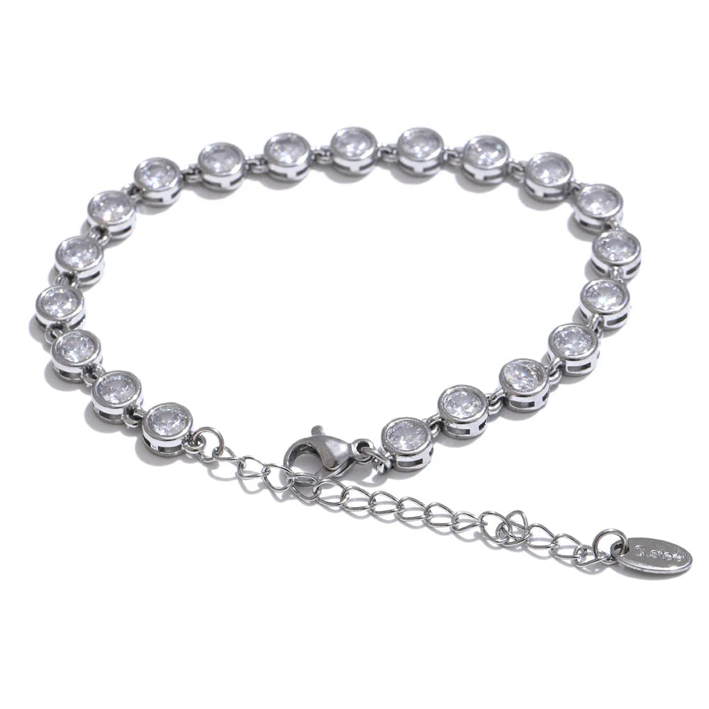 Yhpup Exquisite Colorful Cubic Zirconia Luxury Cast Chain Necklace Bracelet for Women Stainless Steel Waterproof Jewelry Gift Vera Lux