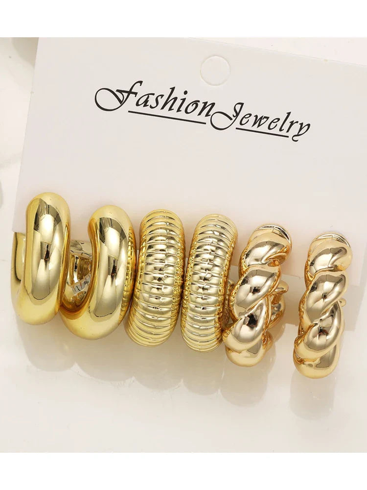 12pcs/Set Classic Fashion Twist C Shape Tear Drop Design Women's Gold-Color Earrings For Daily Workplace And Party Outfits 2024 Vera Lux