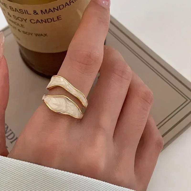 Vintage White Enamel Metal Irregular Shape Geometric Open Adjustable Ring for Women Girl Jewelry Birthday Gifts Anillo Hombre Femstylo