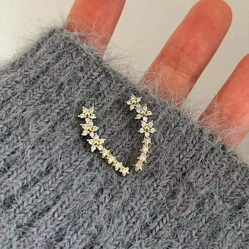 Fashion Silver Color Zircon Flower Star Stud Earrings For Women Simple Metal Piercing Climbing Earrings Jewelry Accessories Vera Lux